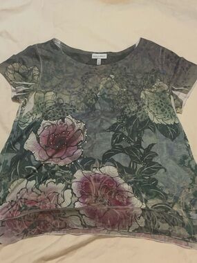 Fashion Bug Floral Plus Size Short Sleeve Tee in Pink and Green